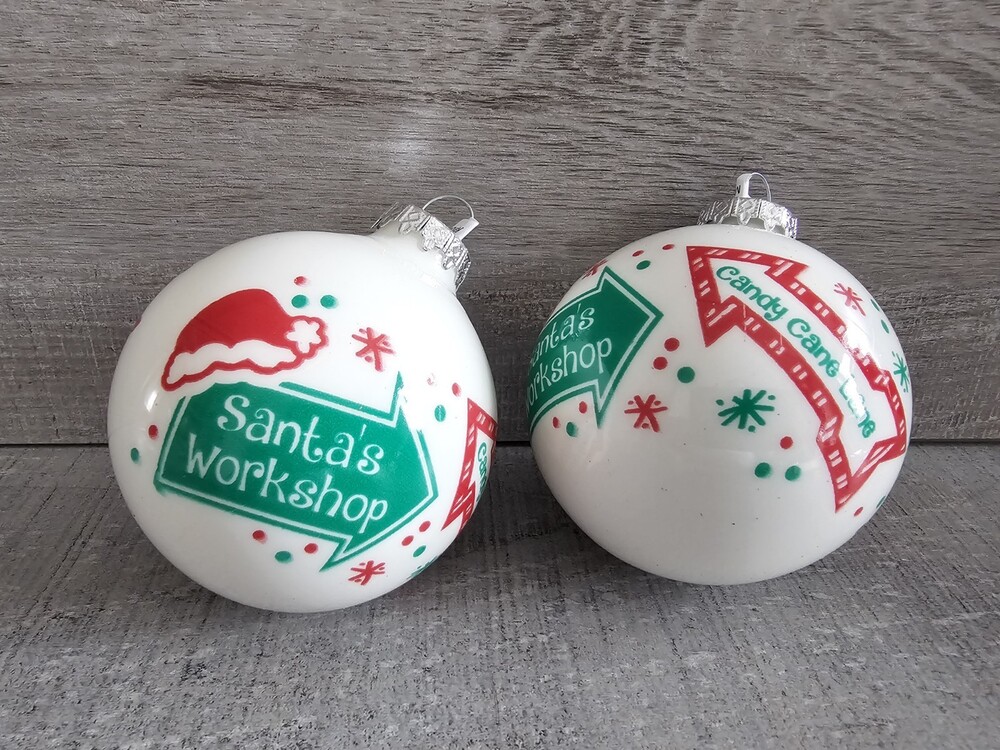 BRONNERS Hungary GLASS ORNAMENT Lot Of 2 Candy Cane Lane Santa's Workshop 262c